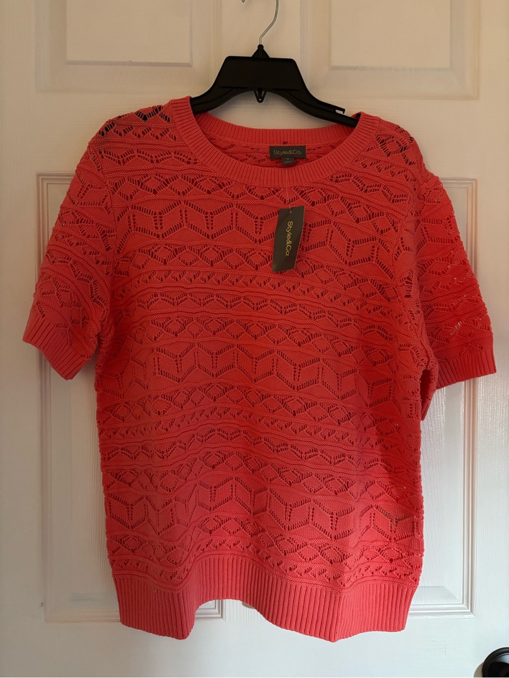 Style & Co Coral Knit Cotton Short-Sleeve Sweater, 1X